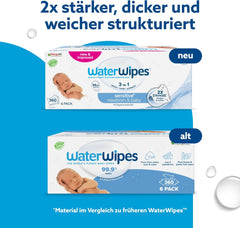 WaterWipes Sensitive+ Lingettes humides pour nouveau-nés et bébés, 360 pièces (paquet de 6), nettoyage 3 en 1, entretien, protection, 99,9 % d'eau, sans parfum
