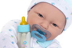 JC Toys La Baby Puppe, 51 cm, weicher und waschbarer Körper, magische Flasche und Schnuller, Blau, entworfen in Spanien, ab 2 Jahren