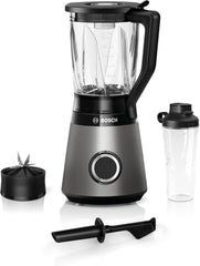 Bosch Standmixer Vitapower Serie 4 MMB6174SN, Verbesserte Version, Hochwertige Edelstahl-Klingen, 1,5L Glasbehälter, 0,6L To-Go-Flasche, Spülmaschinenfeste Teile, 30.000 U/Min, 1200 W, Silber Bucatarie Naty Shop Single 2-In-1 Standmixer