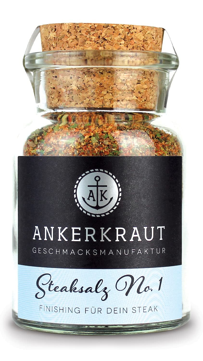 Ankerkraut Steaksalz No. 1, le perfekte Finisher- et Steakhouse-Salz, 80g dans un verre Korkenglas