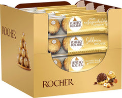 Ferrero Rocher - Pralines Spécialité Croquantes et Crémeuses aux Noisettes - Cadeau de Saint Valentin pour Elle et Lui - 16 Paquets de 4 Pralines Individuelles