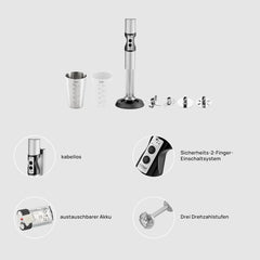 Ritter Stilo 7 plus Kabelloser Stabmixer, Pürierstab Mit Akku Aus Vollmetall, Fabriqué en Allemagne, Silber Kitchen Naty Shop