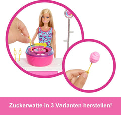 Barbie Mysteries: Beach Detectives Barbie Malibu Puppe und Zuckerwatte Spielstand Spielset mit 20 Zubehörteilen, inklusive Preise, JFV67