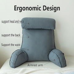 Oreiller de lecture avec accoudoirs, coussin de dossier de canapé, coussin de livre pour lit, avec rouleau de cou amovible, coussin de soutien de chaise pour se détendre, jouer, lire, regarder la télévision