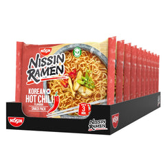 Nissin Ramen - Paquet de 10 nouilles instantanées de style asiatique au chili épicé coréen basées sur une recette coréenne Rapide et facile à préparer des plats asiatiques (10 x 65,2 g)