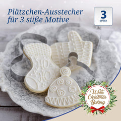 Dr. Oetker Lot de 3 emporte-pièces de Noël – Emporte-pièces blancs pour la pâtisserie de Noël – Emporte-pièces en acier inoxydable pour Noël
