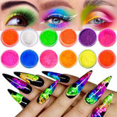 Pulvérisateur de pigments de phosphore néon pour ongles, 12 couleurs, poudre de paillettes pour ongles, maquillage Halloween, décoration de maquillage, Nail Art, pigments de couleur