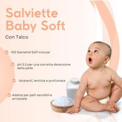 Lingettes pour bébé avec talc pour peaux sensibles, sans alcool, respectueuses de la peau, pH 5,5, légèrement parfumées, 1200 unités (paquet de 12)