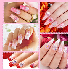 200 Pièces Breloques Nail Art 3D Ensemble de Décoration Nail Art Nœud Pendentif Ongle Rose Style Mixte Nœud Fleur Ours en Peluche Sucette Forme de Coeur Décoration Nail Art DIY Artisanat Conception d'Ongles