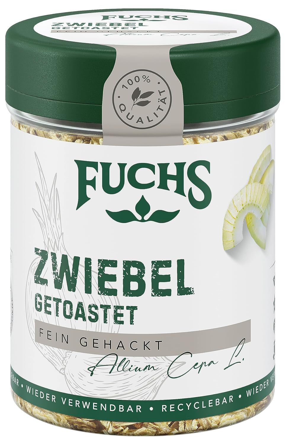 Fuchs Gewürze - Zwiebel getostat - Zwiebeln für Dips, Schmorgerichte oder Hamburger finement haché - Ingrédients naturels - 55 g dans une dose wiederverwendbarer, recyclebarer