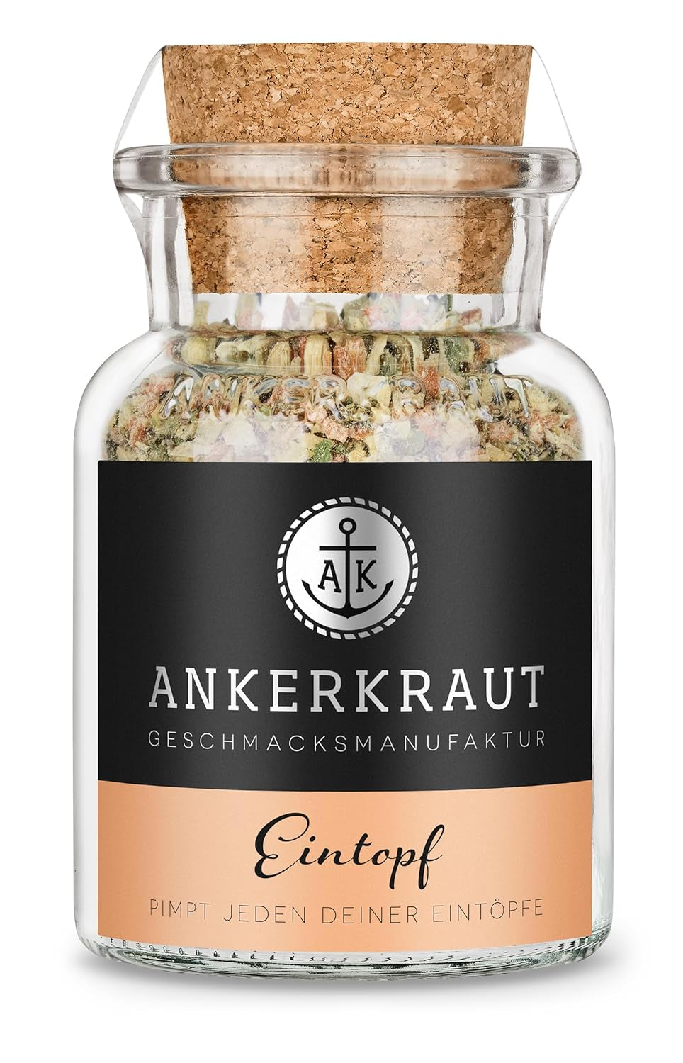 Ankerkraut Eintopf, Linsen, Beans and Gemüse, Gewürz-Mischung, Vielfalt für jeden Gesmack, ohne Gesmackverstärker, lecker schmecker, 90 g dans un verre en liège