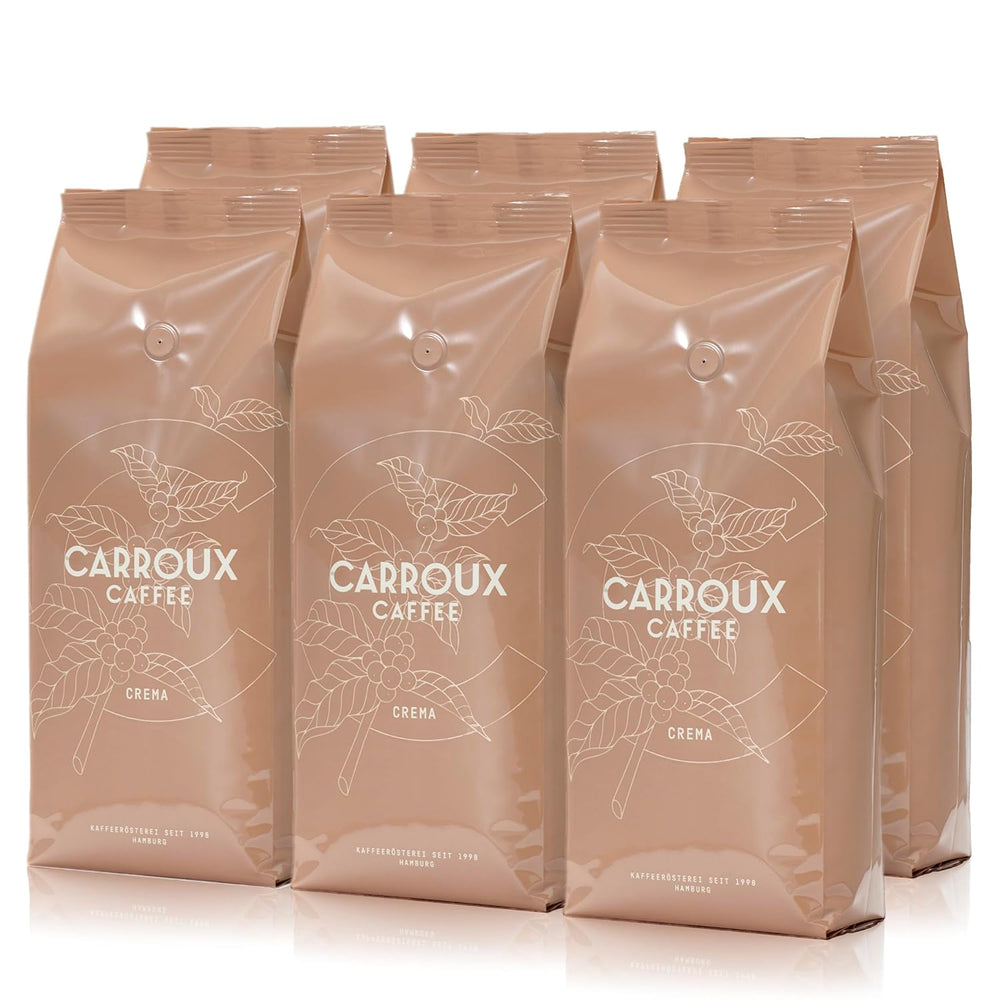 CARROUX Crema grains de café entiers (6 x 500g) - Grains de café haut de gamme de Hambourg - Fraîchement torréfiés de manière traditionnelle