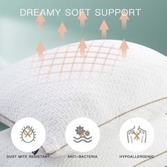 Oreiller Bedstory, Oreiller de Couchage, 2 Pièces, Hypoallergénique, Oreiller Anti-Poussière, Duvet, Qualité Alternative, Oreiller de Lit pour Dormeurs Dos, Ventre et Latéraux, Taille Standard, Lavable, 42 X 70 Cm Naty Shop Oreillers Standard