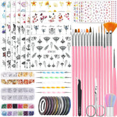 53 autocollants de perles, ensemble de pinceaux et de décorations pour nail art, 15 pinceaux, 5 stylos à points, strass, or noir pour l'art de l'art, les paillettes, les travaux d'art et les ensembles de décorations
