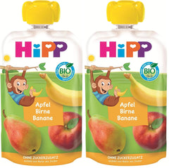 HiPP sachets de fruits bio, à presser, pomme, poire, banane - Anton Maimuta (8 x 100g), à partir de 1 an, 100% purée de fruits, sans sucre ajouté, vegan, meilleure qualité bio (pack de 2)