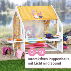 Casă de păpuși BABY born, Căsuță de weekend cu funcție de lumină și sunet, panouri laterale care se deschid, chiuvetă, grătar și multe accesorii, 832752, Zapf Creation