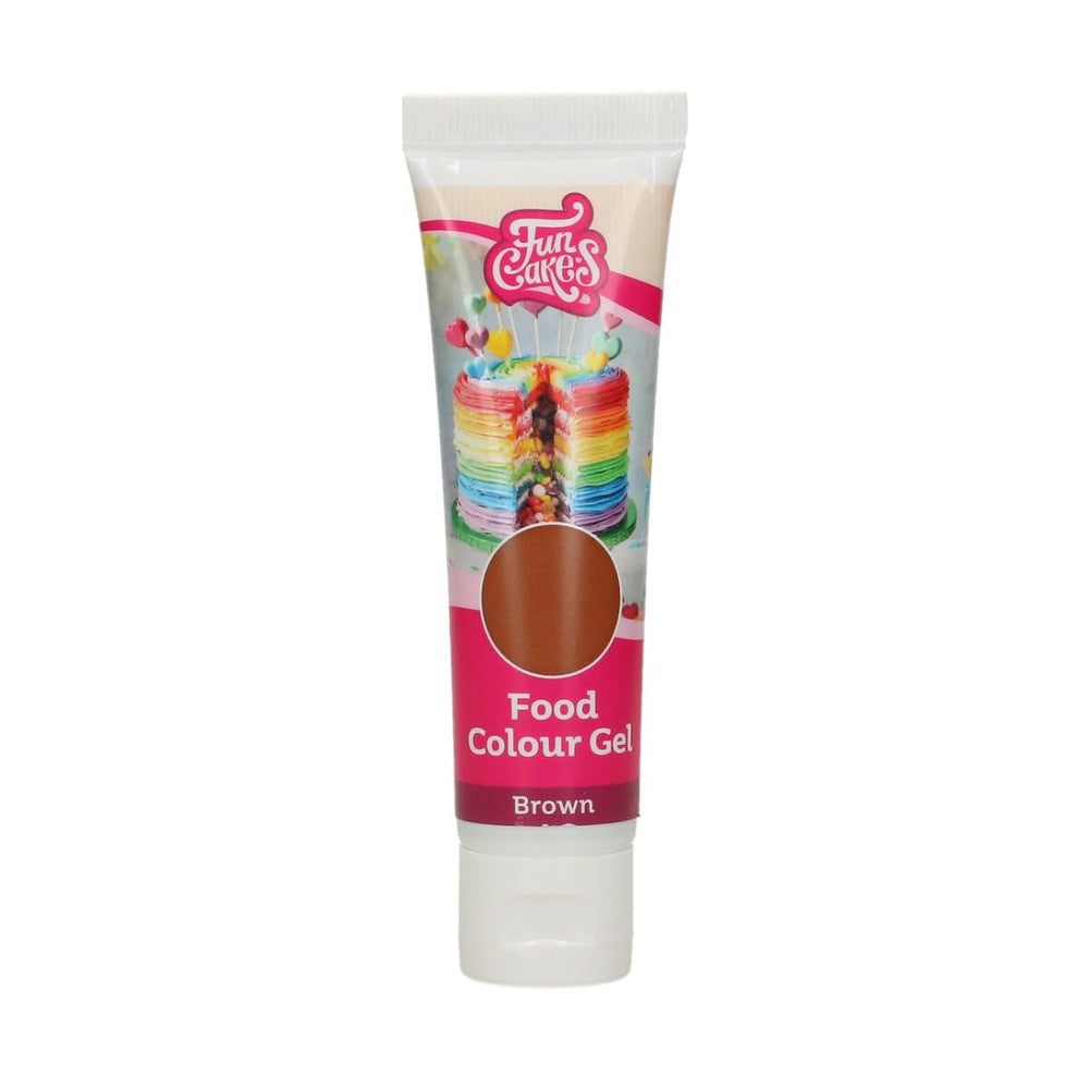 Colorant alimentaire Funcakes, gel marron : Colorant alimentaire très concentré pour pâte, crème, fondant et pâte d'amande. Dosage facile. Une seule goutte pour créer des couleurs vibrantes. Halal. 30g.