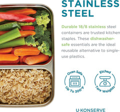 U Konserve - Recipient dreptunghiular împărțit pentru alimente din oțel inoxidabil cu capac din silicon - Island Teal - 28oz / 825ml Cutii depozitare alimente Naty Shop