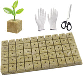 Lot de 50 tapis de culture en laine minérale, cube de laine minérale, isolation en laine minérale, tapis de culture en laine minérale avec ciseaux et gants pour culture hors sol, culture hydroponique et transplantation