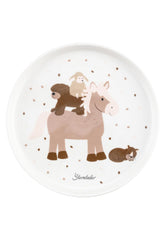 Sterntaler Service de table en porcelaine au design rustique – Service de table avec base en silicone antidérapante et amovible – Vaisselle pour bébé et enfant avec assiette, bol de 400 ml et tasse de 200 ml, blanc