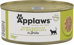 Applaws 100% naturel Premium-Nassfutter for Katzen, Thunfischfilet mit Algen in Brühe - Packung mit 24 x 156g Dosen