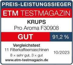 Krups F30908 ProAroma Machine à expresso avec filtre et carafe en verre, capacité 1,25 l, 10-15 tasses, 1050 W, noir