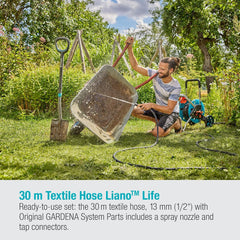Furtun textil Gardena Liano Life 1/2 inch, set 30 m: Furtun de grădină extrem de flexibil din material textil, cu furtun interior din PVC, fără îndoituri, ușor, rezistent la intemperii (18457-20)