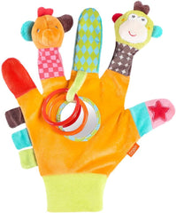 Fehn Play Glove Safari - Marionnettes à doigts pour bébé singe et éléphant et chaussettes cloches pour bébé licorne - chaussettes bébé avec fonction cloche et tête de licorne - stimulent la motricité et les sens Bebe Toys Naty Shop