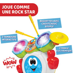 Chicco 00009820100000 Mi First Batterie avec lumières et sons, 3 modes de jeu, instrument de musique avec batterie pour enfants, multicolore, grand Jucarii Bebe Naty Shop