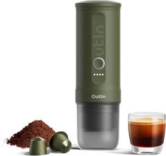 Machine à expresso électrique portable OutIn Nano, cafetière de camping, auto-chauffante USB-C, compatible avec le café moulu et les capsules NS