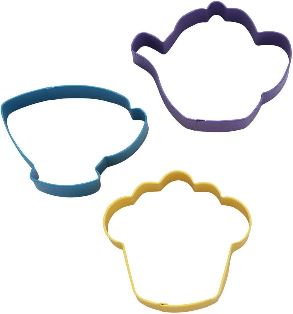 Formă de biscuiți Wilton Tea Party, 3 bucăți: Forme de biscuiți pentru petreceri cu ceai, forme de biscuiți din aluminiu: ceașcă de ceai, ceainic și brioșă, copt în bucătărie, DIY - Set/3