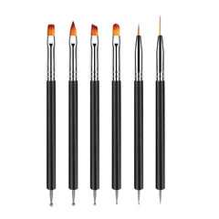 6 pièces Double-Ende Nagel Pinsel, Nageldesign Pinsel, Double-Ende Nail Art Pinsel Kit Professionnel Maniküre Werkzeuge Kit (Noir)