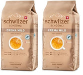 Schwiizer Schüümli Crema Mild, boabe de cafea Arabica 100% premium, fructate și cu aromă de nucă, pentru aparate de cafea complet automate, tărie 2/5, prăjire ușoară, certificat Rainforest Alliance, 1kg (pachet de 2)