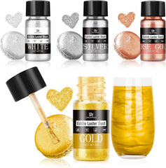 Ensemble de paillettes comestibles – 4 couleurs métalliques, poudre de paillettes comestibles – poudre sans goût pour boissons et gâteaux, poudre colorante alimentaire pour décoration de cocktails, paillettes comestibles (5 g/bouteille)