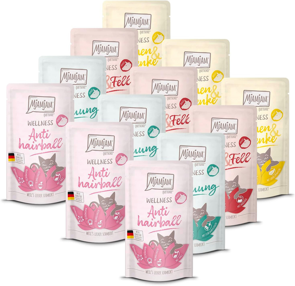 MjAMjAM – Hrană umedă premium pentru pisici - Pachet Wellness Vită, pachet de 12 (12 x 125g), fără cereale cu carne suplimentară