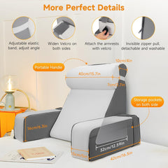Grand coussin de lecture avec repose-nuque et accoudoirs amovibles, coussin de dossier pour lit, coussin de dos ergonomique avec bras, poche et housse lavable pour lire et regarder la télévision.