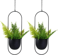 Pots de fleurs suspendus en métal 2 pièces cintre de plante géométrique ovale noir avec pots jardinière de mur et de plafond moderne intérieur extérieur 15,2 cm Pots de fleurs 2 pièces