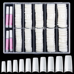 500 de bucăți de vârfuri de unghii artificiale franceze, set de vârfuri de unghii false acrilice, extensii de unghii, vârfuri de unghii, accesorii pentru unghii false cu 4 bucăți de lipici pentru design de unghii, unghii cu gel, naturale