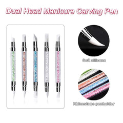 Qufiiry 5 pièces pinces à ongles en silicone, pinces à ongles en gel, ensemble de pinces à modeler en silicone, double coup de pinceau bricolage atelier de manucure