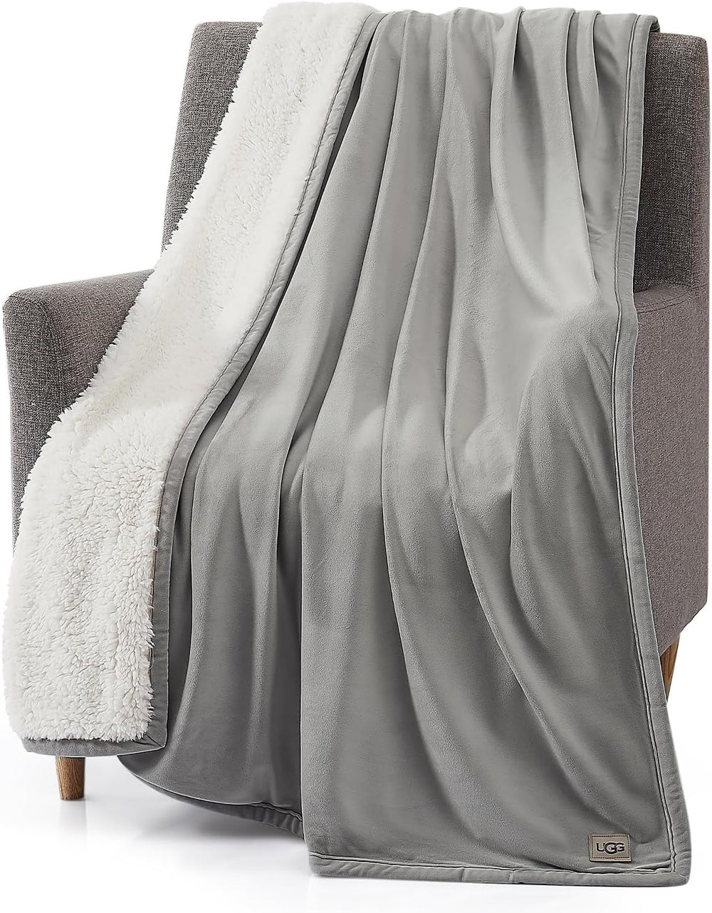 UGG 01465 Bliss Sherpa Couverture entièrement réversible pour canapé ou lit Lavable en machine Facile d'entretien Peluche douce surdimensionnée Couvertures de luxe 178 x 127 cm Seal Naty Shop Couettes et couettes Titre par défaut