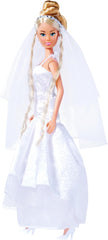 Simba 105733414 - Robe de mariée Steffi Love, 2 modèles assortis, Un seul article fourni, Poupée dans une belle robe de mariée, 29 cm, à partir de 3 ans