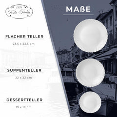 Service de table pour 6 à 18 pièces – Service de table en verre opale – Service de table blanc – Service de bol et d'assiettes – Vaisselle moderne – Assiettes – Service de table – Service de table pour 6 personnes