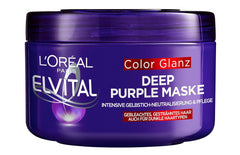 L'Oréal Paris Masque capillaire Elvital pour cheveux blonds, méchés et gris, neutralise les tons jaunes, Color Glanz Purple Deep Mask contre les tons jaunes, 1 x 250 ml Naty Shop masque capillaire 250 Ml (1 paquet)