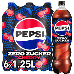 Pepsi Zero Sugar Cherry Boisson gazeuse sans sucre Saveur de cerise Cola caféiné dans une bouteille Set 6 x 1,25 Litre Naty Shop Nouvelle version