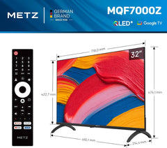 Téléviseur intelligent LED Metz QLED 32 pouces (80 cm), Google Tele HDR 10, Dolby Audio, Bluetooth 5.1, tuner EyeCare, DVB-T/-T2/-C/-S/-S2 CI+ (modèle 2025, noir 32MQF7000Z)