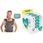 Pampers Sensitive Flip Advanced Porte-bébé 4 en 1 avec bavoir et lingettes, 1200 lingettes (15 x 80) pour la peau sensible de bébé, testé dermatologiquement, essentiels pour nouveau-né