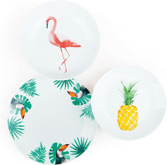 Excelsa Service de table Tropical, 18 pièces, porcelaine, blanc avec décoration
