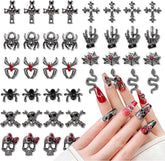 40 pièces 3D-Halloween-Nagelkunst-Charms, Vintage-Punk-Legierung, Nagelanhänger, Totenkopf, Geist, Fledermaus, Spinne Mit Strasssteinen, Legierung, Nagelkunst, Schmuck Für Halloween, DIY,