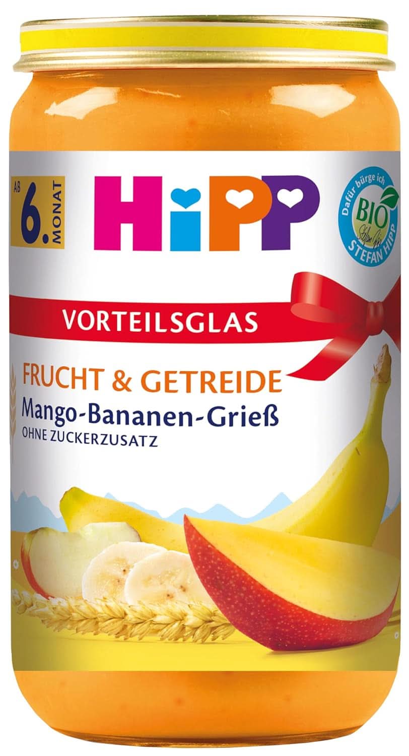 Hipp Pere-Banane cu biscuiți, pachet de 6 (6 X 190 grame) Mama si Copilul Naty Shop 6 x 250 grame Gris mango-banană