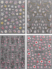 JMEOWIO 3D Nail Art Autocollant Fleur Nail Art Autocollant Selbstklebend Nagelaufkleber 5D Stéréoscopique Frühling Sommer Floral Décoration Nageldesign Zubehör 4 Blatt